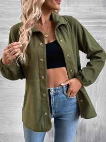 SHEIN LUNE Raglan Sleeve Snap Button Coat - Army Green - View 6
