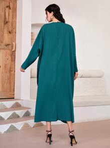 Al Najma 素色開門襟外套和側打結洋裝 - 水鴨藍 - 查看 2