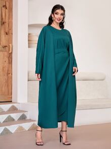 Al Najma 素色開門襟外套和側打結洋裝 - 水鴨藍 - 查看 4