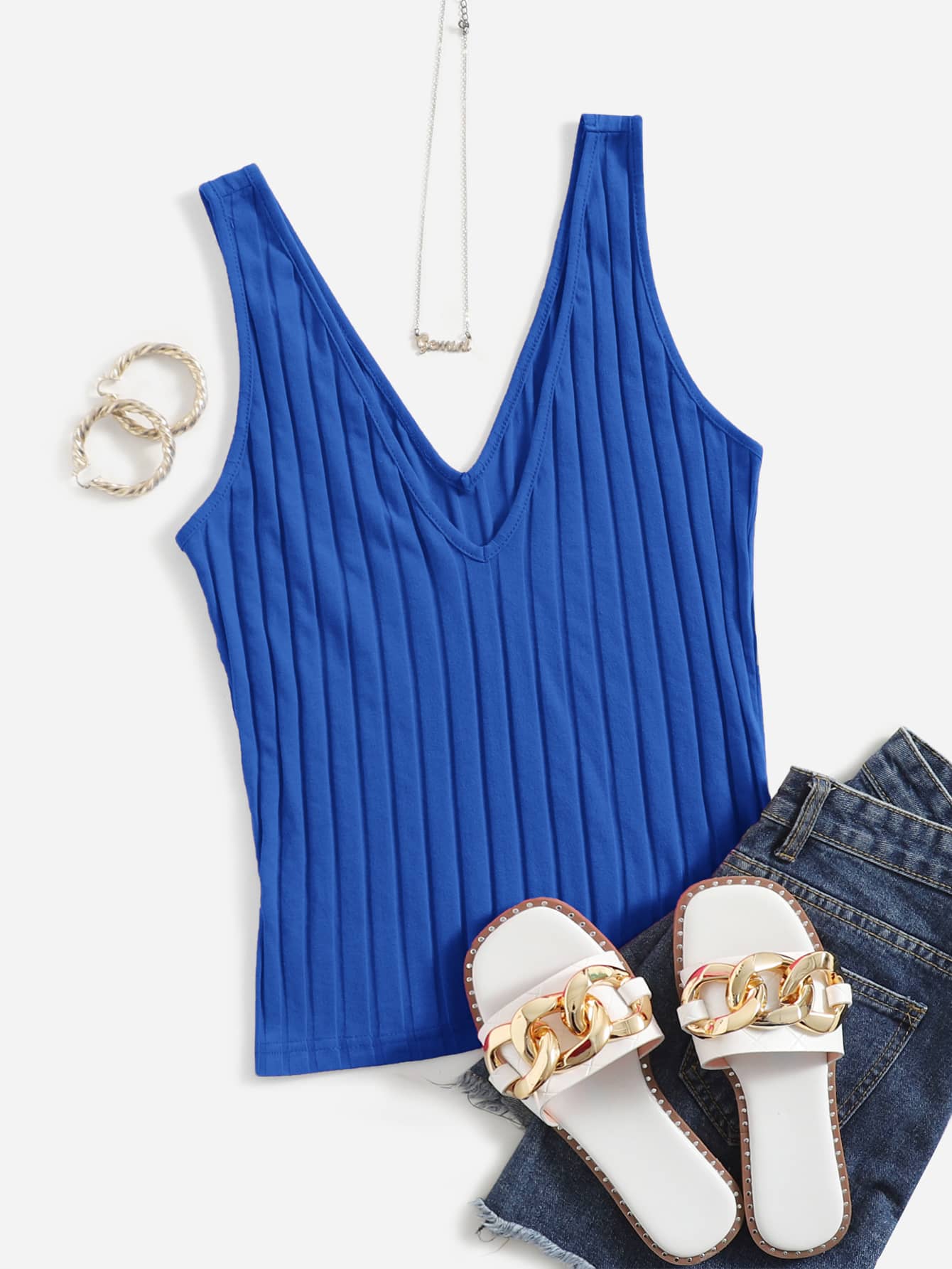 SHEIN Essnce 雙v領合適合身背心上衣