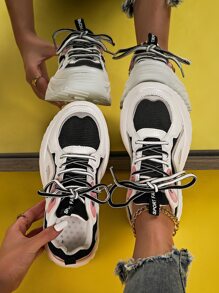 撞色前綁帶老爹鞋