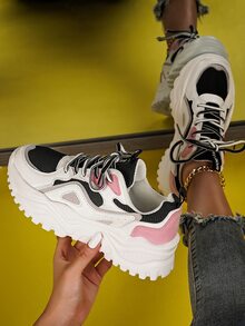 撞色前綁帶老爹鞋