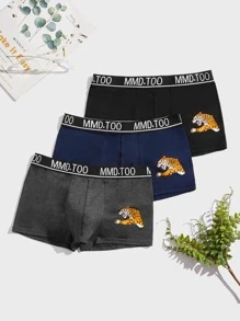 Men 3pcs Tiger Print Contrast Letter Tape Boxer Brief - Multicolor - View 1