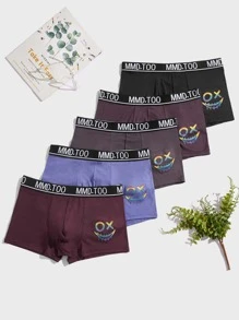 Men 5pcs Cartoon Graphic Contrast Letter Tape Boxer Brief - Multicolor - View 1