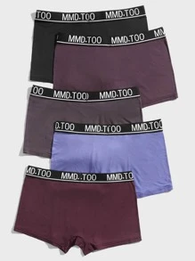 Men 5pcs Cartoon Graphic Contrast Letter Tape Boxer Brief - Multicolor - View 2