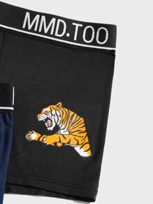 Men 3pcs Tiger Print Contrast Letter Tape Boxer Brief - Multicolor - View 4