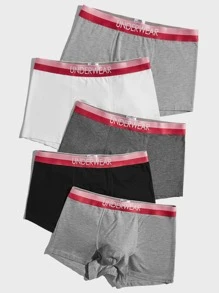 Men 5pcs Letter Tape Waist Boxer Brief - Multicolor - View 5