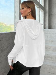 Easithlete Kangaroo Pocket Drop Shoulder Zipper Hooded Sports Jacket - White - View 2