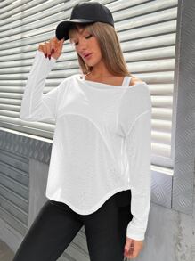 Easithlete Cut Out Drop Shoulder Sports Tee - White - View 5