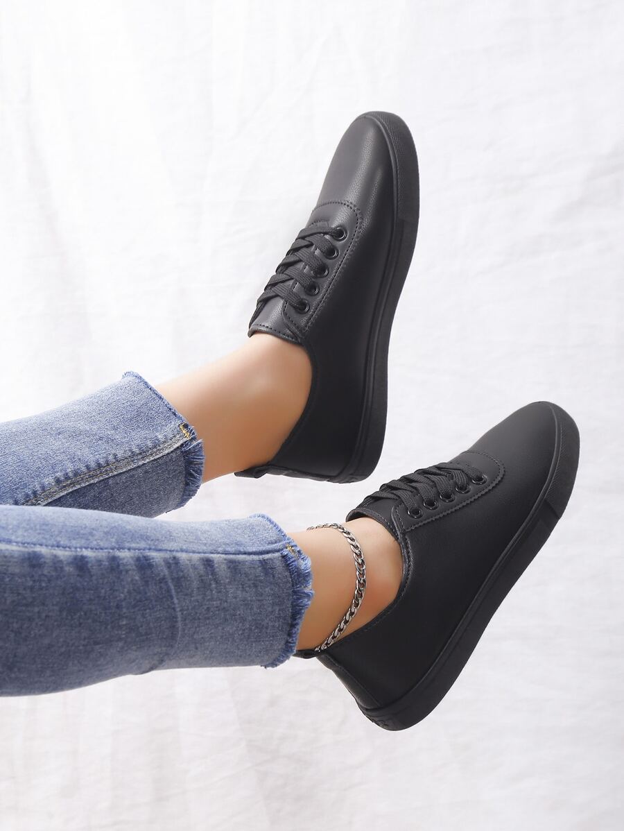 Lace-up Front Skate Shoes - Black - View 1