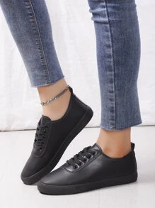 Lace-up Front Skate Shoes - Black - View 3