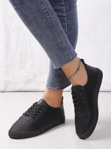 Lace-up Front Skate Shoes - Black - View 5