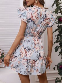 Breezaya Vestido con estampado floral ribete con fruncido - Celeste - Ver 2