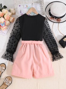 Girls Dobby Mesh Flounce Sleeve Top & Skort - Multicolor - View 2