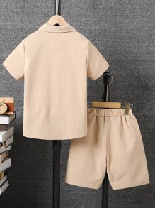 SHEIN Bộ hai mảnh Trai Túi Nút phía trước Lá thư Giải trí - Màu Khaki - Xem 2