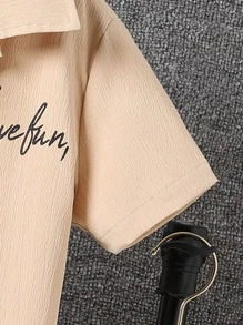 SHEIN Bộ hai mảnh Trai Túi Nút phía trước Lá thư Giải trí - Màu Khaki - Xem 3