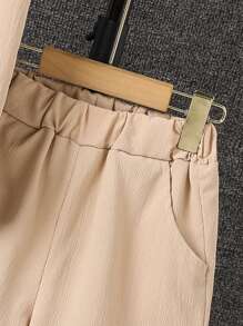 SHEIN Bộ hai mảnh Trai Túi Nút phía trước Lá thư Giải trí - Màu Khaki - Xem 5