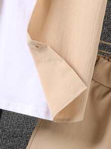 SHEIN Bộ hai mảnh Trai Túi Nút phía trước Lá thư Giải trí - Màu Khaki - Xem 6