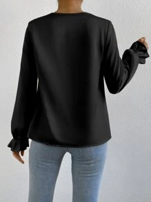 RosyDaze Blusa con fruncido delantero de manga con volante de satén