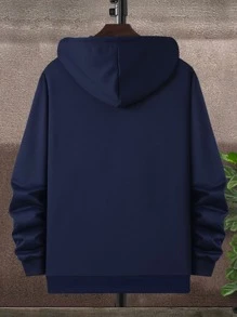 Manfinity Homme 男士小鹿刺繡四分之一拉鏈抽繩連帽衫 - 藏蓝色 - 查看 2