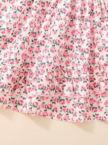SHEIN Bộ thời trang bé gái viền lá sen Họa tiết hoa Boho - Nhiều màu - Xem 4