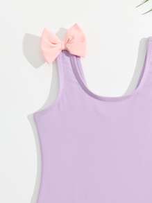 Toddler Girls Bow Front Ruffle Trim One Piece Swimsuit - Mauve Purple - View 3