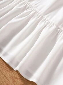 Toddler Girls Contrast Mesh Flounce Sleeve Ruffle Hem Dress - White - View 4