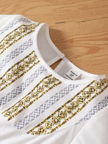 Toddler Girls Contrast Mesh Flounce Sleeve Ruffle Hem Dress - White - View 6