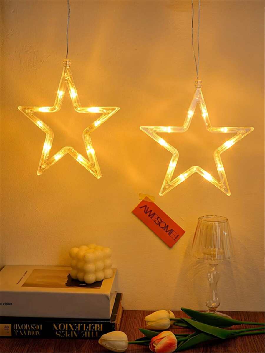 1pc Star Suction Cup Lamp, Decorative Lighting, Fairy Tale Lamp Suitable For Room Decor, Bedroom Decor, Glass Display Cabinet Decor, Birthday Party, Wedding, Party Decoration, Small Gift, Lights - Yellow - View 1