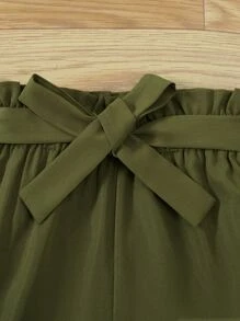 SHEIN 女孩條紋圖案不對稱背心上衣和紙袋腰短褲 - 彩色 - 查看 4