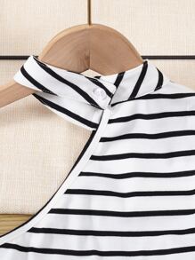 SHEIN 女孩條紋圖案不對稱背心上衣和紙袋腰短褲 - 彩色 - 查看 7