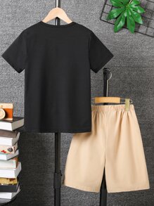 SHEIN Boys Letter Patched Detail Tee & Shorts - Multicolor - View 2