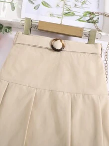 Teen Girls Solid Pleated Skirt With Belt
