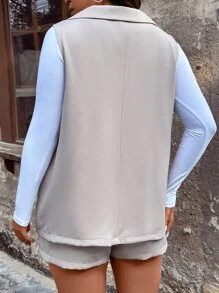 SHEIN LUNE Plus 1pc Lapel Neck Vest Blazer & 1pc Shorts