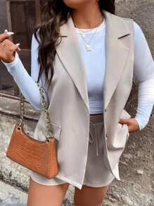 SHEIN LUNE Plus 1pc Lapel Neck Vest Blazer & 1pc Shorts