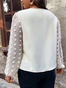 SHEIN Clasi 大碼圓點燈籠袖襯衫 - 米色 - 查看 3