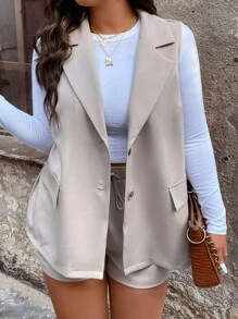 SHEIN LUNE Plus 1pc Lapel Neck Vest Blazer & 1pc Shorts