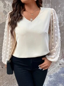 SHEIN Clasi 大碼圓點燈籠袖襯衫 - 米色 - 查看 8