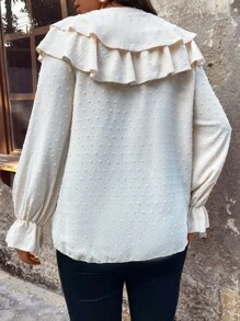 SHEIN LUNE Blusa ribete con fruncido de manga con volante - Albaricoque - Ver 2