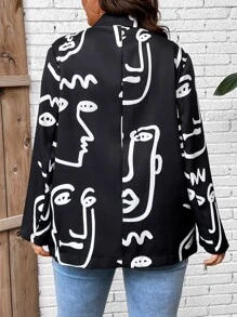 SHEIN LUNE Plus Figure Graphic Lapel Collar Blazer - Black and White - View 2