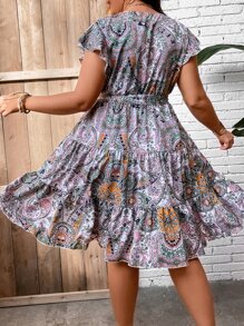 Breezaya Vestido con cinturón con estampado de paisley bajo con fruncido - Multicolor - Ver 2