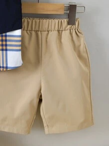 SHEIN 男小童格紋格紋學院翻領短袖兩件套套裝適合夏天