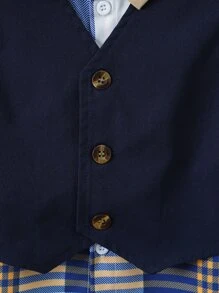 SHEIN 男小童格紋格紋學院翻領短袖兩件套套裝適合夏天