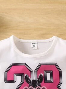 SHEIN 女小童字母和動物印花運動和休閒圓領常規袖2件套套裝適合夏天 - 彩色 - 查看 3