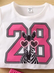 SHEIN 女小童字母和動物印花運動和休閒圓領常規袖2件套套裝適合夏天 - 彩色 - 查看 5