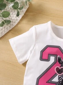 SHEIN 女小童字母和動物印花運動和休閒圓領常規袖2件套套裝適合夏天 - 彩色 - 查看 6