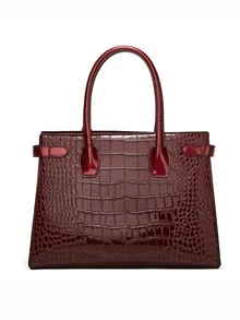 3pcs Crocodile Pattern Tote Bag, Elegant Large-capacity Satchel Bag, Artificial Leather Bag Sets - Red Violet - View 4