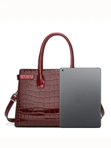 3pcs Crocodile Pattern Tote Bag, Elegant Large-capacity Satchel Bag, Artificial Leather Bag Sets - Red Violet - View 5