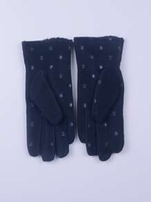 Letter Embroidered Plush Lined Gloves - Black - View 2