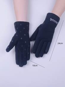 Letter Embroidered Plush Lined Gloves - Black - View 3